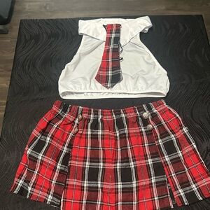Sexy Red Plaid Schoolgirl Costume Set